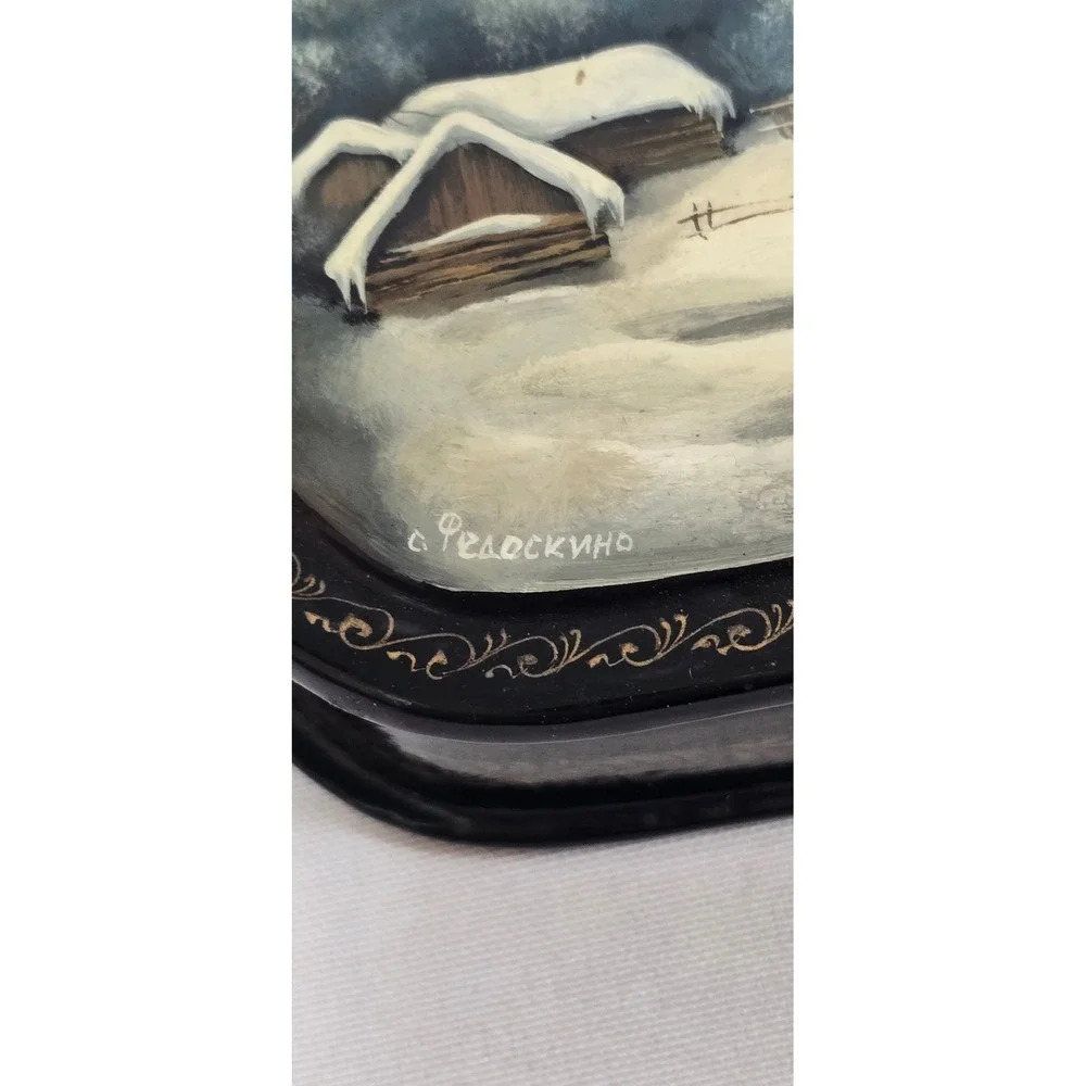 Vtg Russian Lacquer hard eyeglass case box hand painted‎ Fedoskino nature